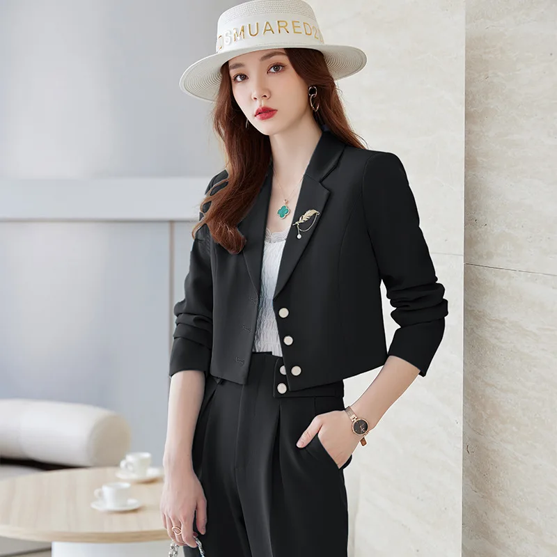 Long Sleeve Fashionable Elegant Slim-Fit Short Female Boutique Suit Two-Piece Set Work Uniforms Professional Women's Pants Forma