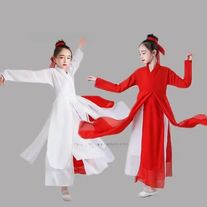 

Chinese Children Folk Dance Costume Vintage Mesh Tops+pants Set Chiffon Stage Dance Wear Retro Performance Princess Hanfu