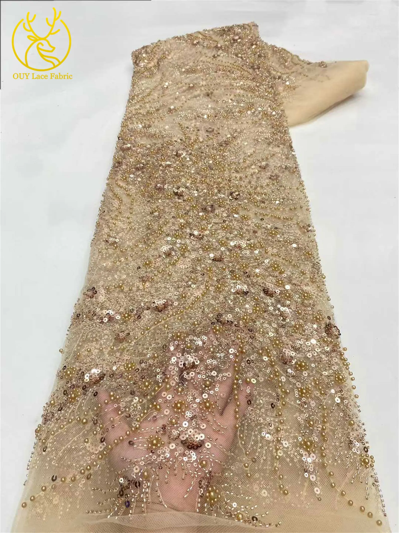 2026 Luxuriöser, zarter Netzstoff mit Perlenstickerei, 5 Yards, eleganter, hochwertiger afrikanischer Spitzenstoff für Hochzeits- und Abendkleider zum Nähen – Detail 25