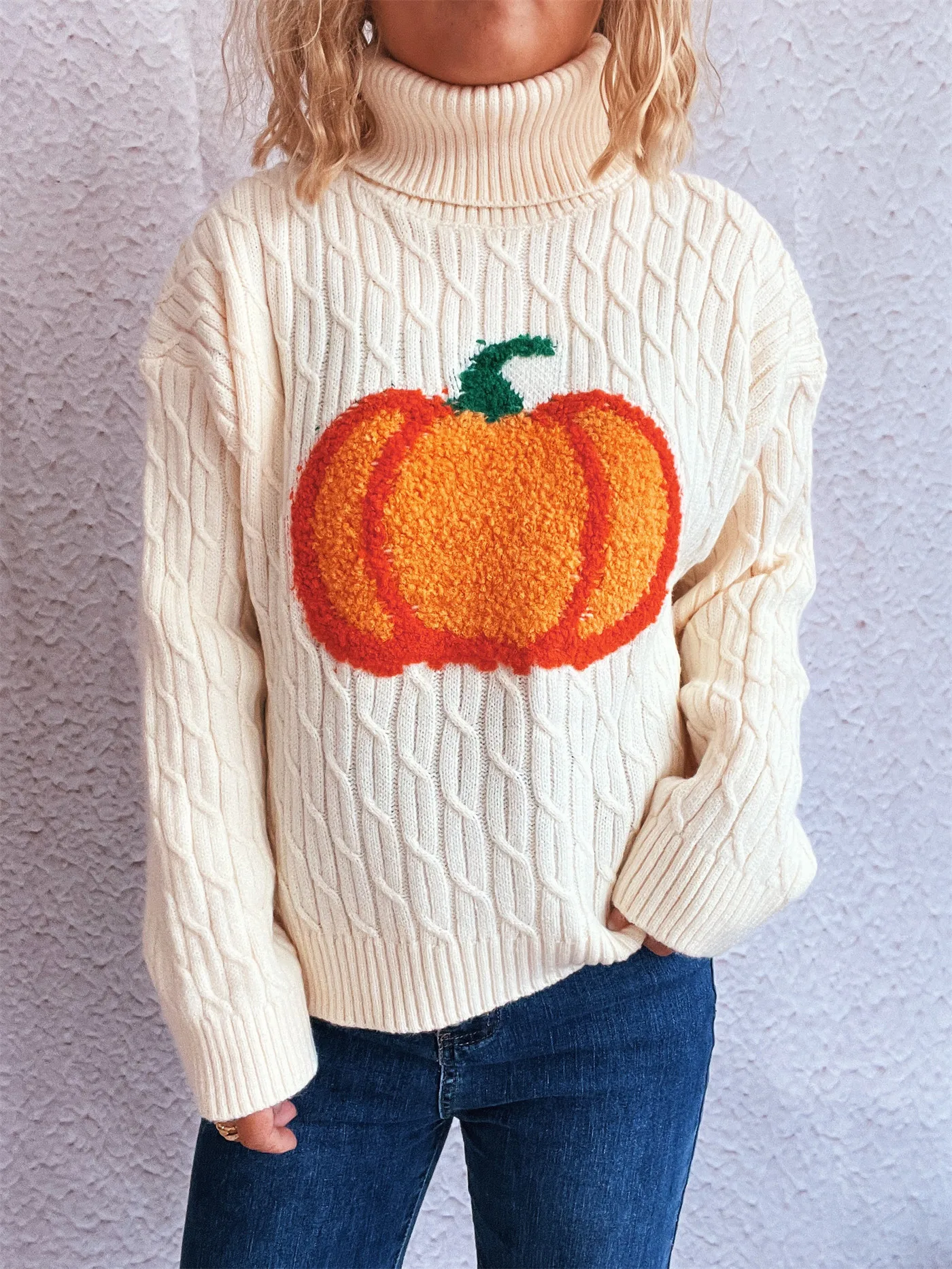 

2025 New Autumn Winter Amazon Women's High Neck Pumpkin Colored Knitted Top Fashionable Casual Commuting Keep Warm Pullover Top