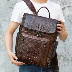 Luufan Fashion Crocodile Leather Backpack For Man Business Laptop Daypack Cowhide Leather Women Man Bagpack Male Travel Backpack