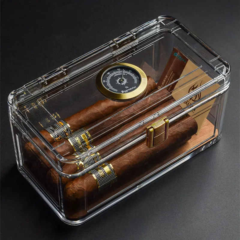 Portable Transparent Cigar Humidor Box with Spanish Cedar Wood, Compact Travel Case for Cigar Resting & Storage