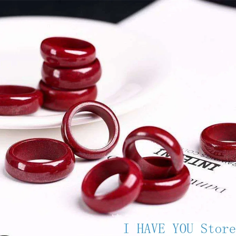 Natural Red Cinnabar 8-14 Size Feng Shui Ring Jade Round Wealth Money Rings Jewellery Fashion Man Woman Luck Amulet Mascots