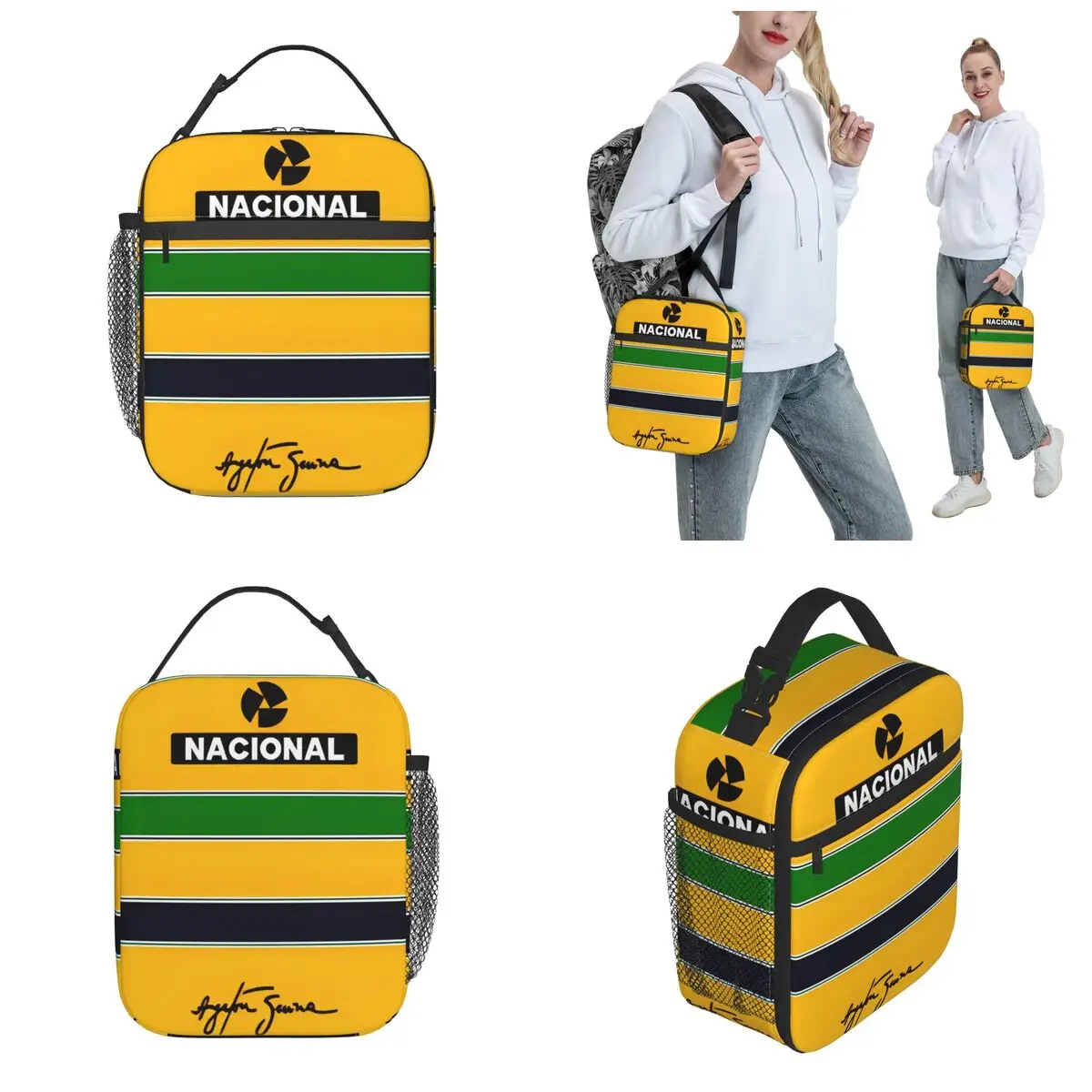 Ayrton Senna Racing Insulated Lunch Bag Senna Helmet Food Bag Leakproof Thermal Cooler Lunch Boxes For Picnic