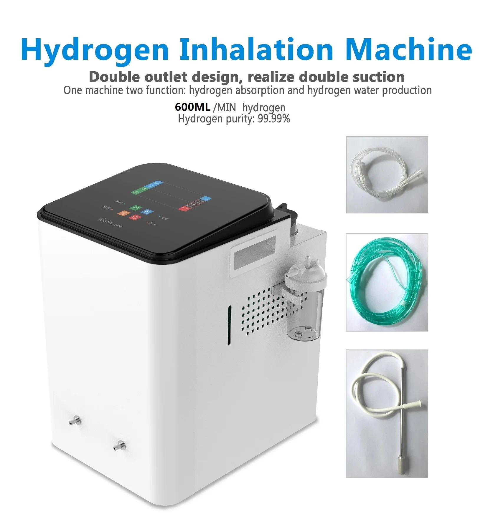 

Hydrogen Generator Inhalation Machine with 600ml/Min Purity H2 Low Noise Hydrogen Water Purifier Ionizer SPE/PEM