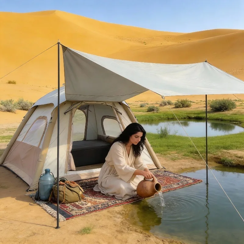 

XMSJ High Quality Light Weighting Double Layer One Bedroom Waterproof Camping Air Tent With Single-Door Large Skylight