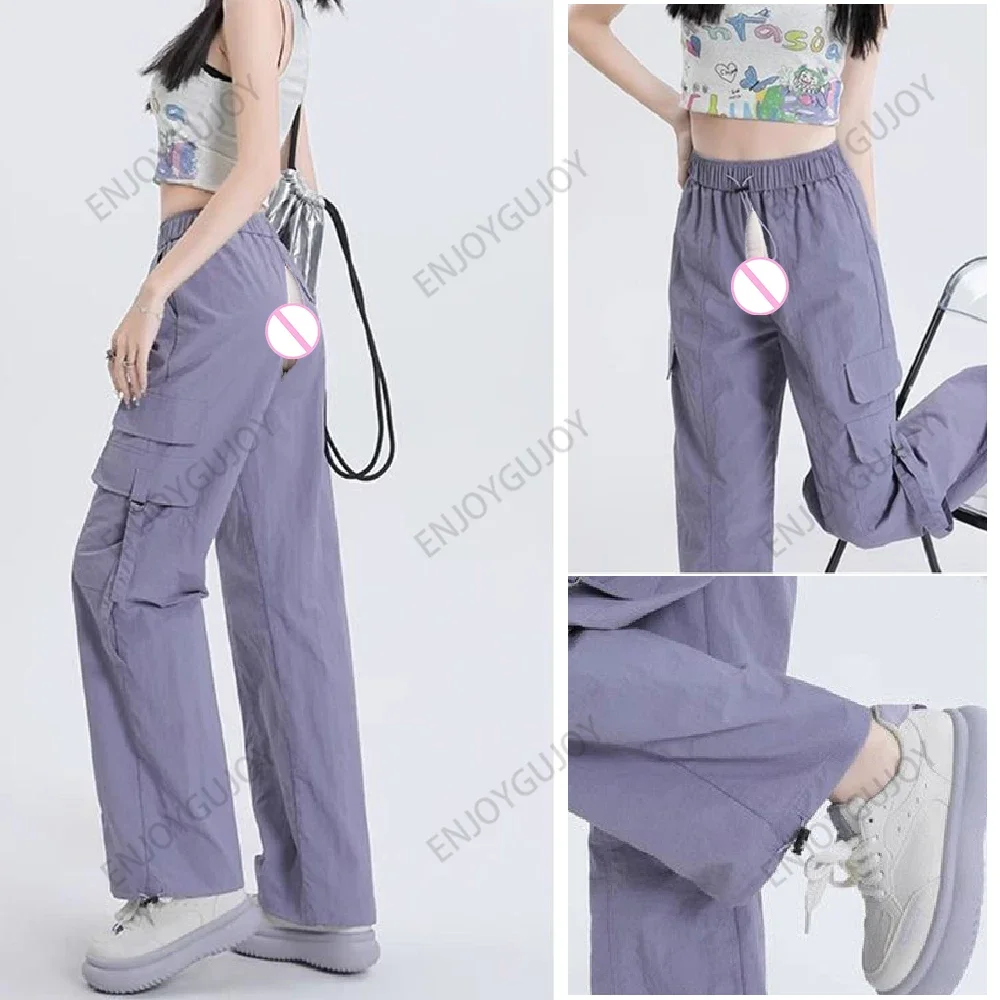 

Thin Cargo ，High-waisted Overalls Women's，Invisible Open Crotch Outdoor Sex，Casual Sports Pants Loose Straight Wide-leg Pant