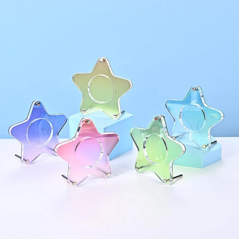 Aesthetic Gradient Color Stars Acrylic Badge Holder Detachable Anime Character Souvenir Badge Display Storage Dustproof Stand