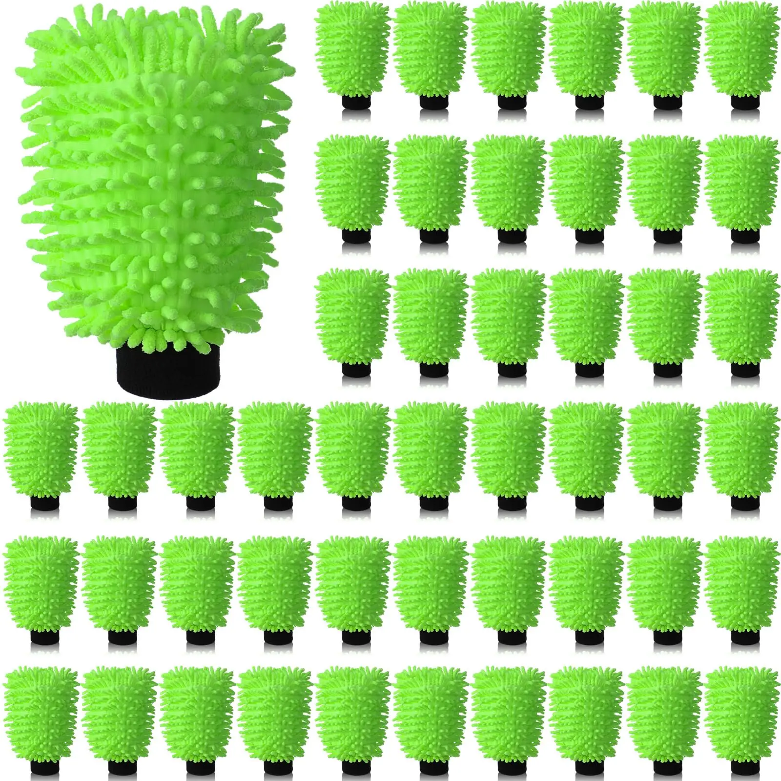 

50 Pcs Green Microfiber Chenille Car Wash Mitt Double Sided Absorbent Detailing Glove 9.8 X 7.1 Inch