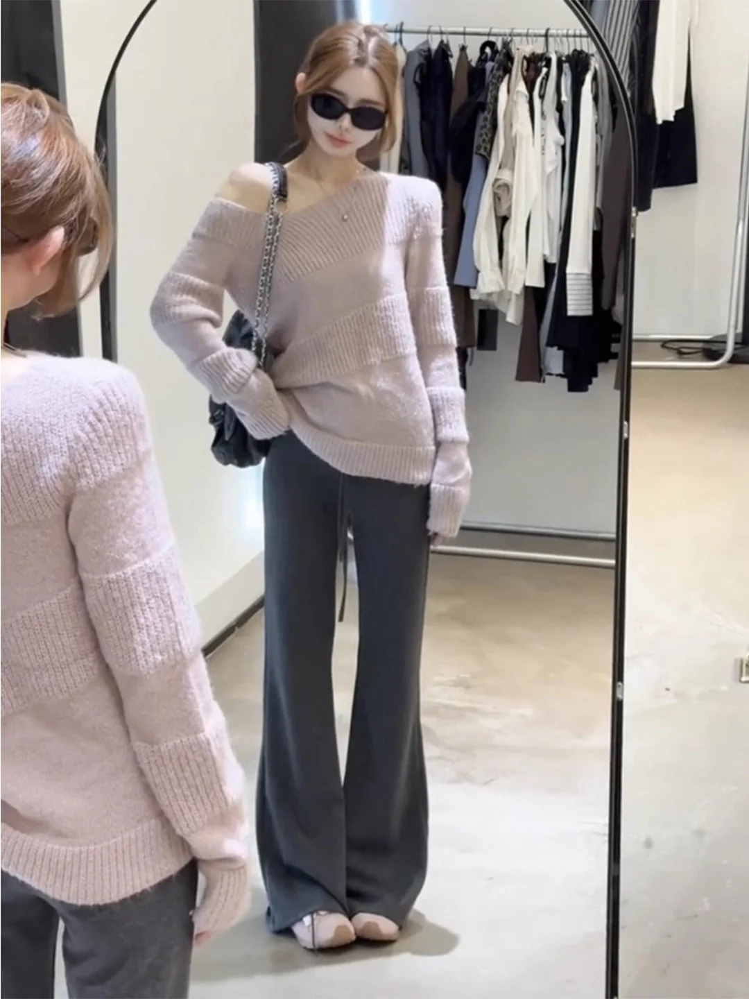 

Женский свободный вязаный свитер Long Sve с косым воротником, ленивый крой, осень-зима, Новое поступление, повседневный модный топ