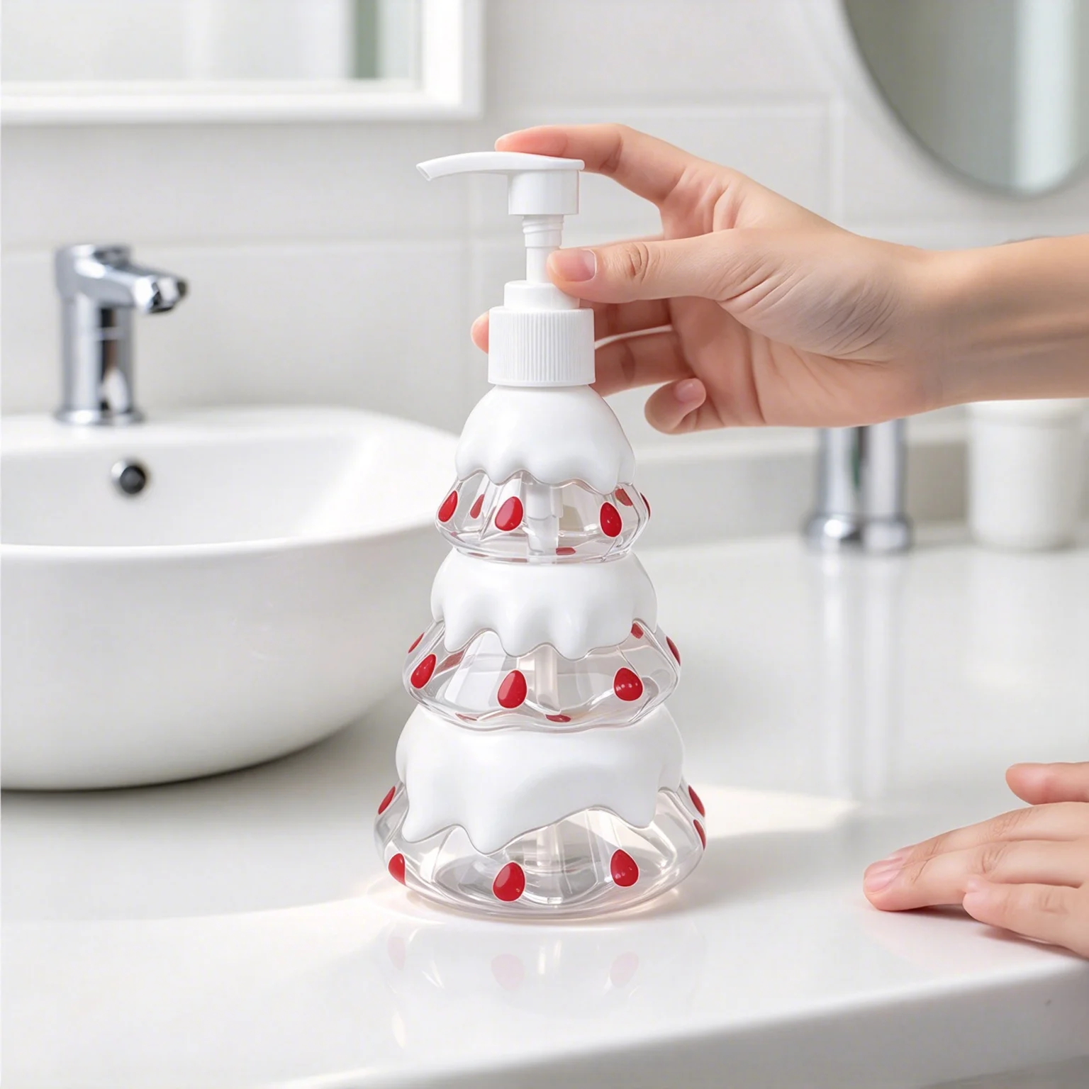 Christmas Tree Soap Dispenser 310ml Refillable Hand Liquid Bottle Winter Xmas Decor Bathroom Kitchen Pump Bottle Holiday Gift