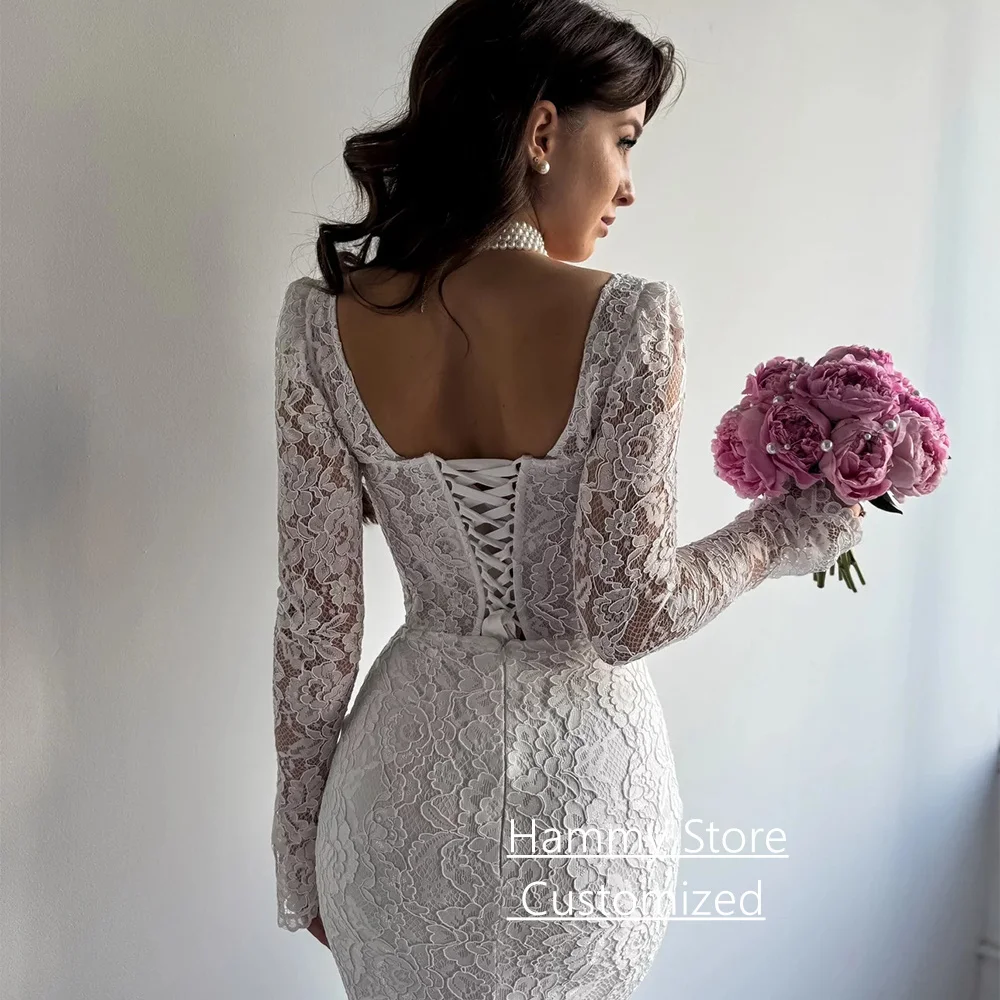 Koronkowa suknia ślubna syrena, szyta na miarę, długie rękawy, dekolt w serce, tren zamiatający, suknia ślubna w stylu saudyjskim, Vestido De Noiva