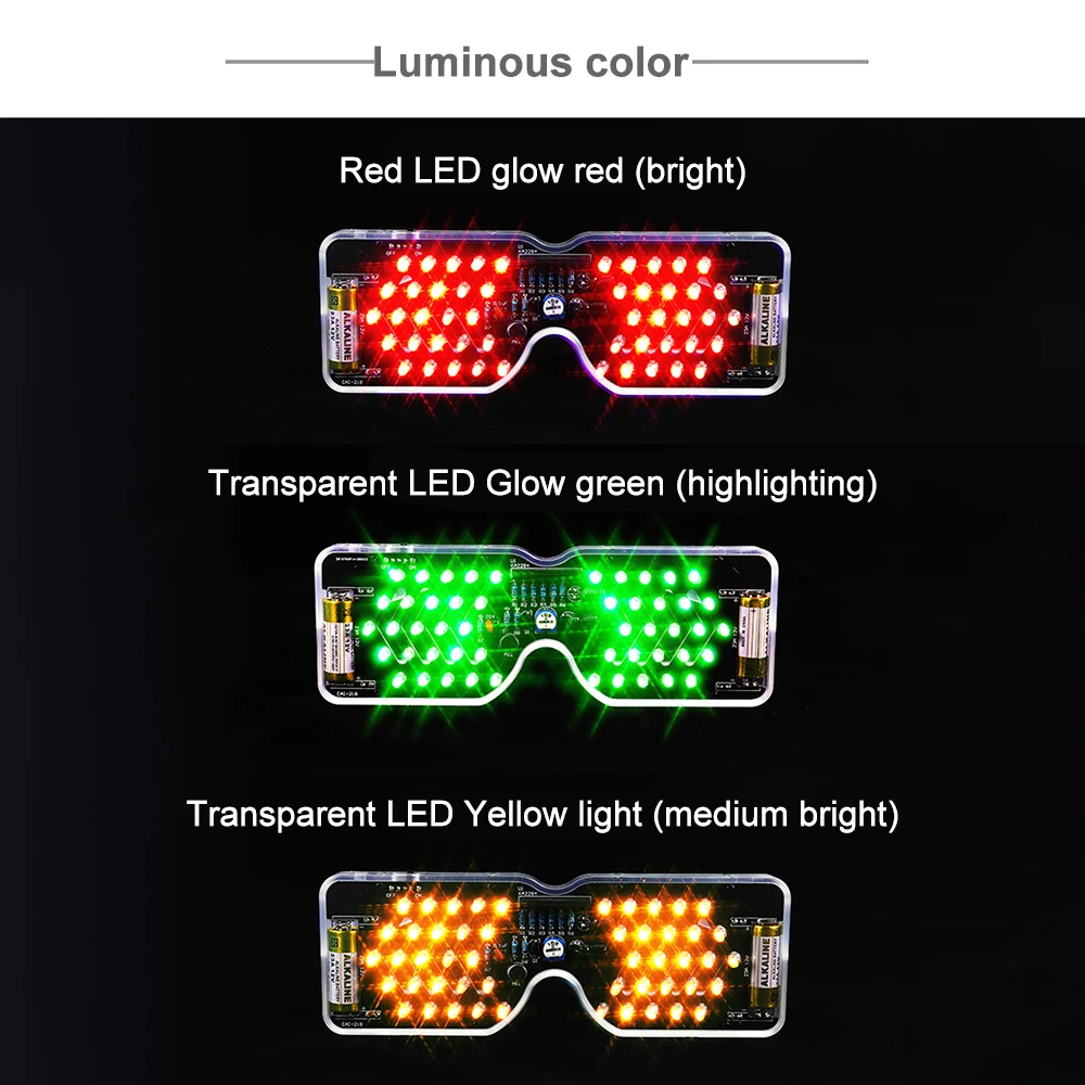 LED Light Luminous Glasses Production Kit Voice Control DIY Electronic Kit Diode Flashing Light Fun Welding Soldering Practice