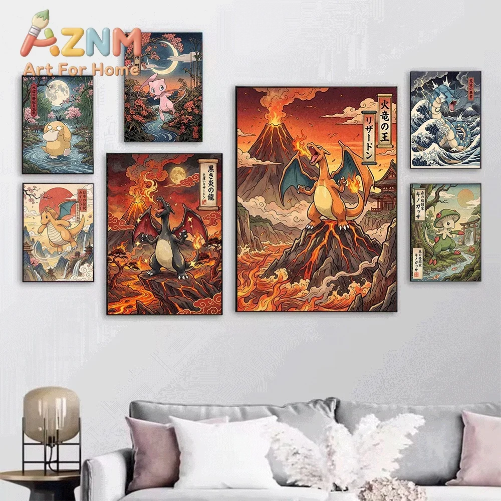 Pokemon Bulbasaur Canvas Painting Unframed Vintage Japanese Ukiyo-e Style Anime Creature Wall Art Poster for Home Wall Decor