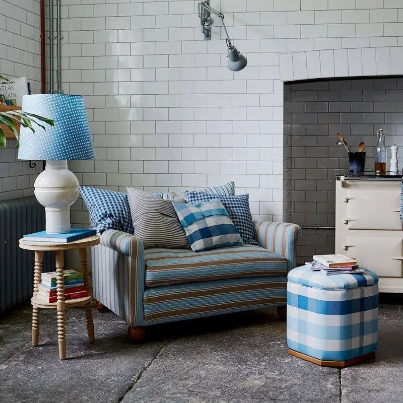 Nordic retro blue coffee striped small apartment fabric sofa photography bedroom designer Korean single sofa
