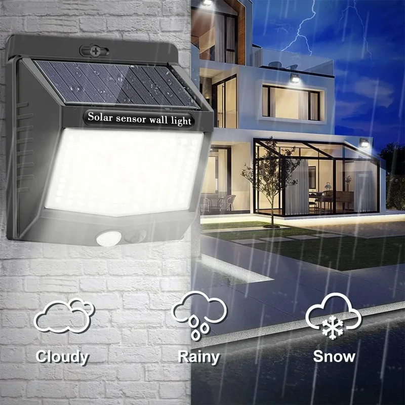 Luz Solar 118LED con Sensor de movimiento PIR, luz de pared, lámpara Solar para exteriores, impermeable, luz Solar alimentada por energía Solar, lámpara de calle, decoración de jardín