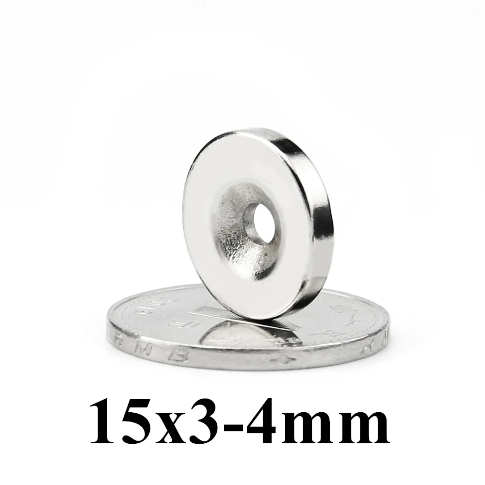 5pcs 15x3mm Hole: 4mm Super Strong Round Neodymium Countersunk Ring Magnets N35 Neodymium Magnet