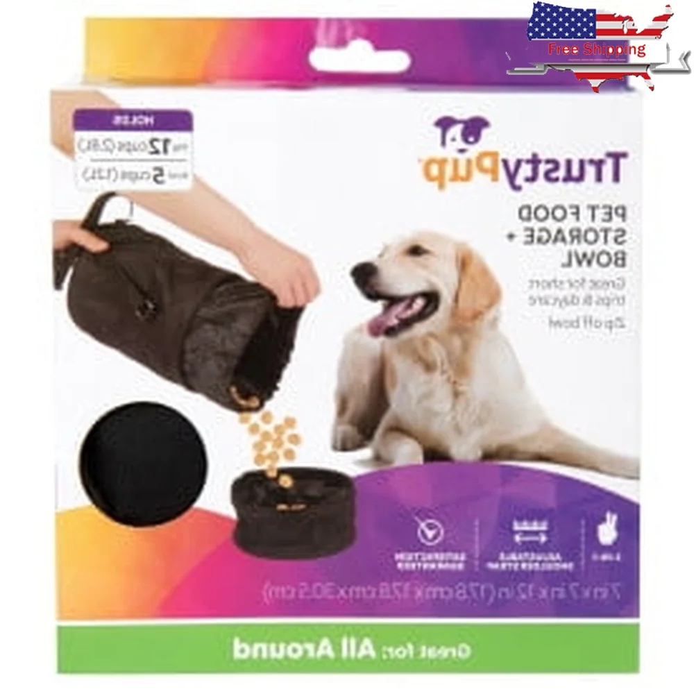 

Portable Pet Food Storage Bag with Zip-off Bowl Adjustable Strap Dogs and Cats Holds Dry Kibble and Water 12 Cups