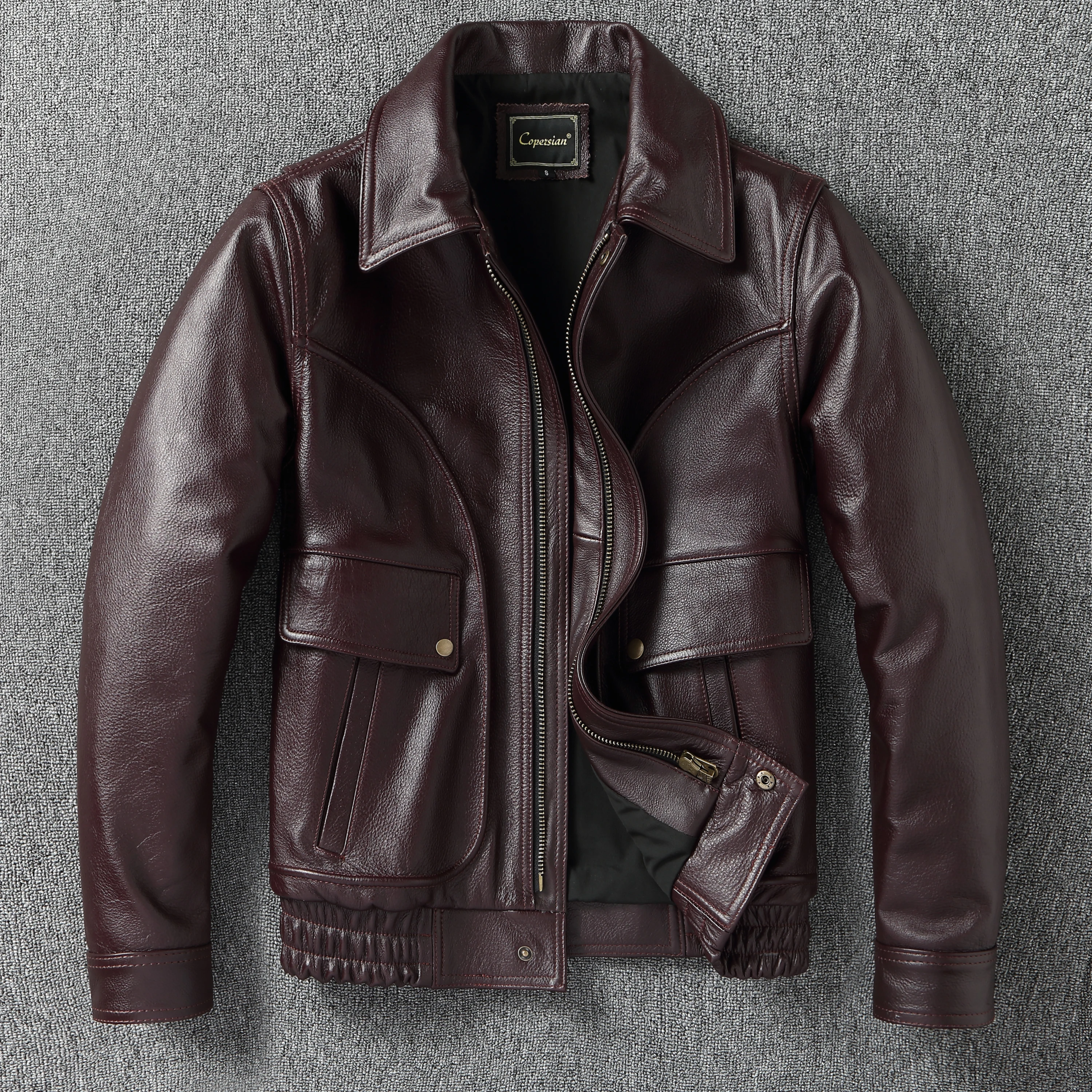 

2025 New Natural-Tumbled & Raw-Waxed Hide Aviator Jacket - Amekaji Style Short Coat in Full-Grain Cowhide for Men