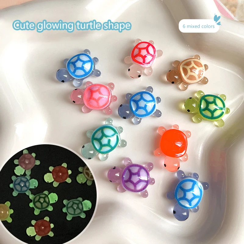 6Pcs 3D Mixed Color Luminous Turtle Nail Art Charm Decorations Resin Diy Accessories Glow-in-the-dark Color Turtle Ornament