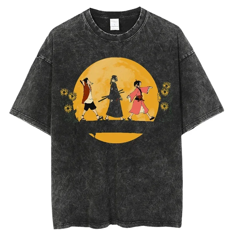 

Wholesale Japanese Anime Samurai Champion Washed TShirt Gothic Cool Graphic Print TShirt Mens Fashion Clothes Vintage Tshirts