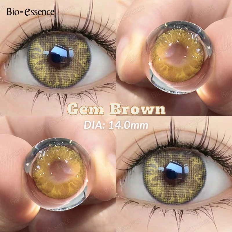 Bio-essence 1Pair Brown Colored Contact Lense with Myopia Natural Blue Korean Big Eyes Contact Yearly Use Cosmetic Soft Eye Lens