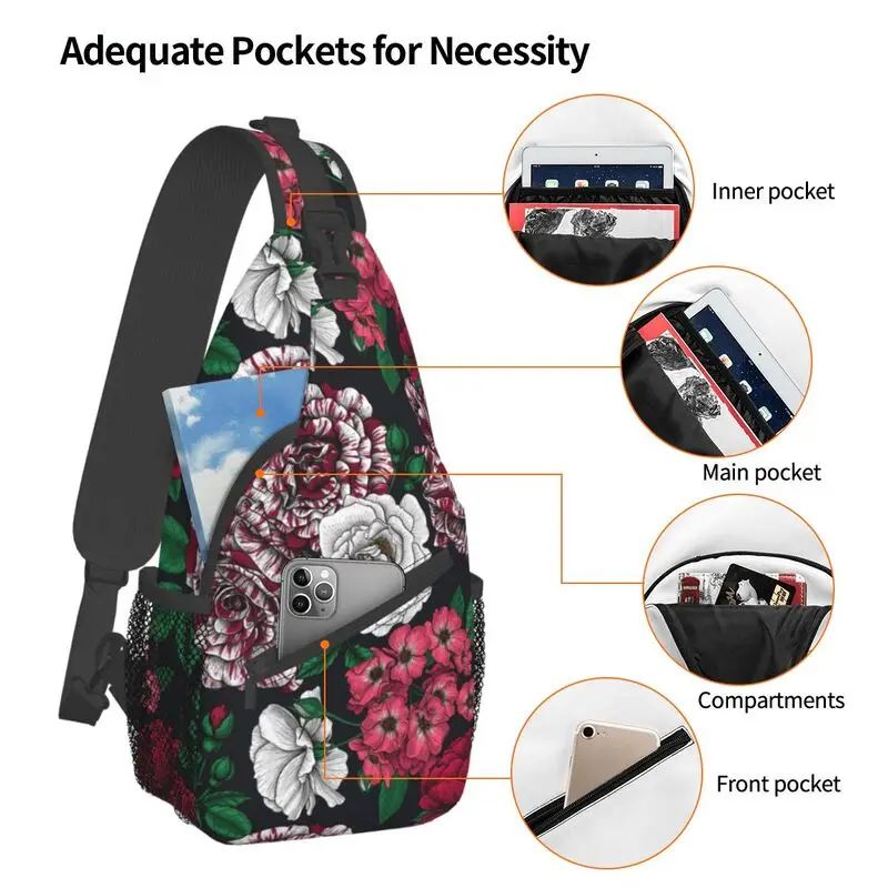 Mochila cruzada con estampado de rosas bicolor para hombre, bolso de pecho con estampado Floral de flores para viajes y ciclismo