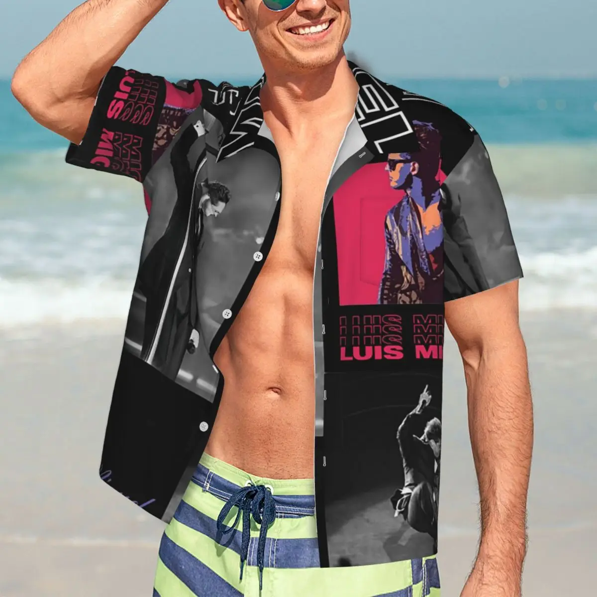 Camisas Hawaianas de Moda para Hombre, Marca Luis Miguel, Camisa de Manga Corta para Verano y Playa, con Cuello Solapa