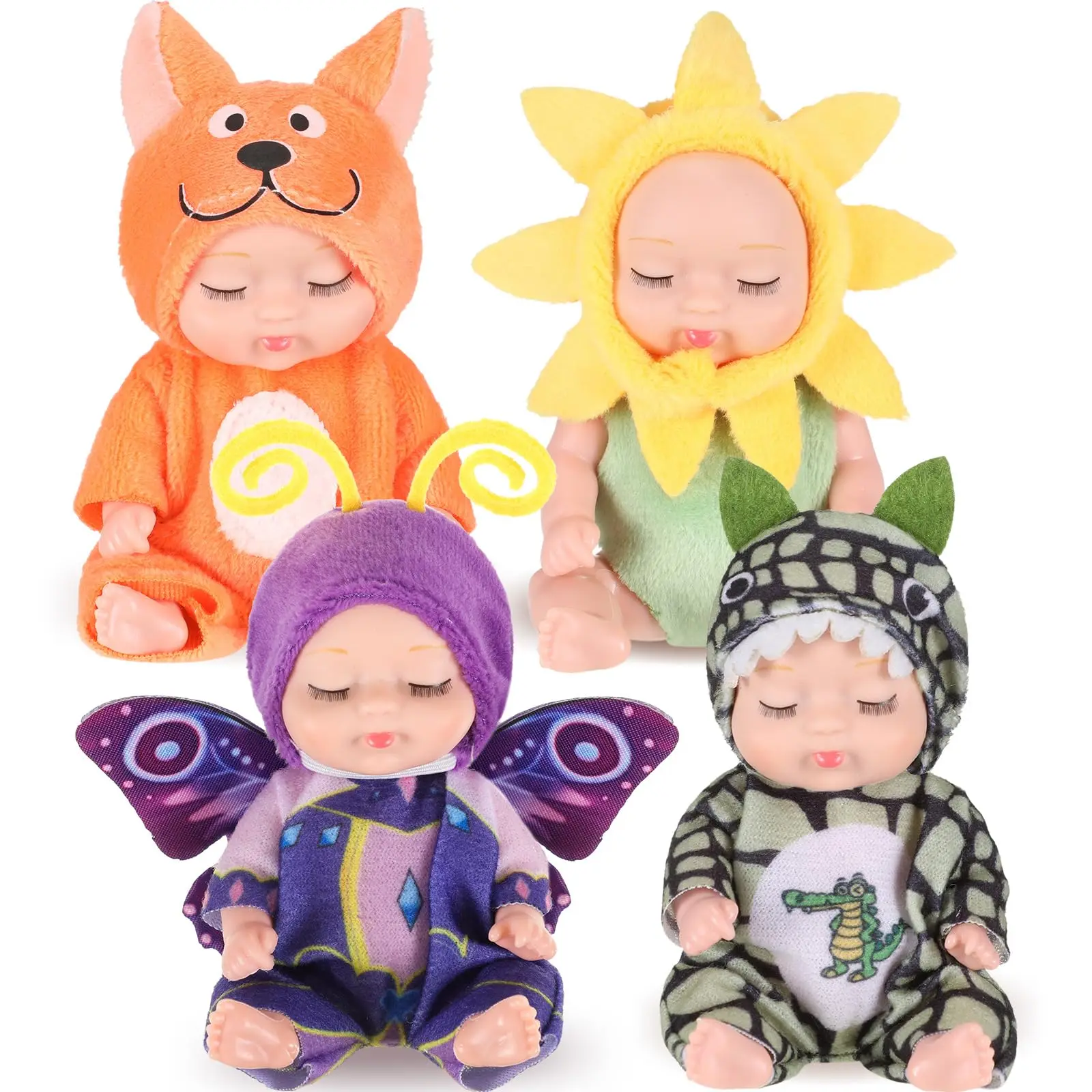 

4 Inch Mini Baby Dolls Lifelike Realistic Baby Dolls Animal Clothes Cute Tiny Gifts for Kids Birthday Party