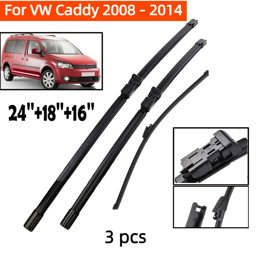 ZHANGU Wiper Front & Rear Wiper Blades Set For VW Caddy 2008 - 2014 Windshield Windscreen Clean Window Rain Brushes 24