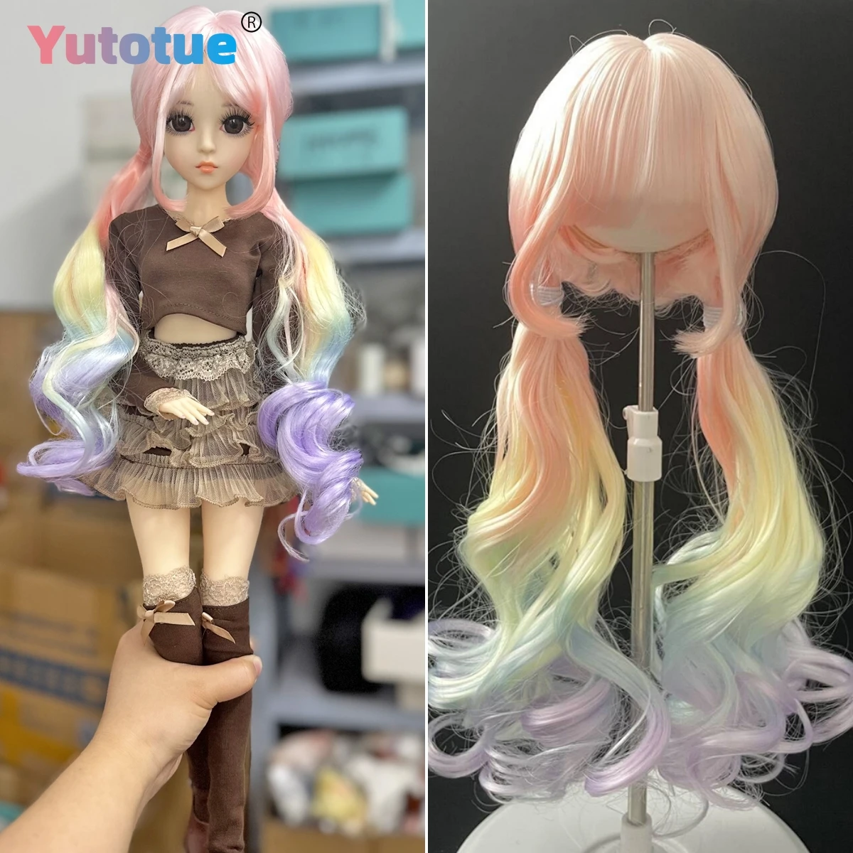 

Yutotue Dolls Hair Wig Gradient Color Curly Wigs for 1/3 1/6 BJD SD Doll Toy DIY Accessories Wigs