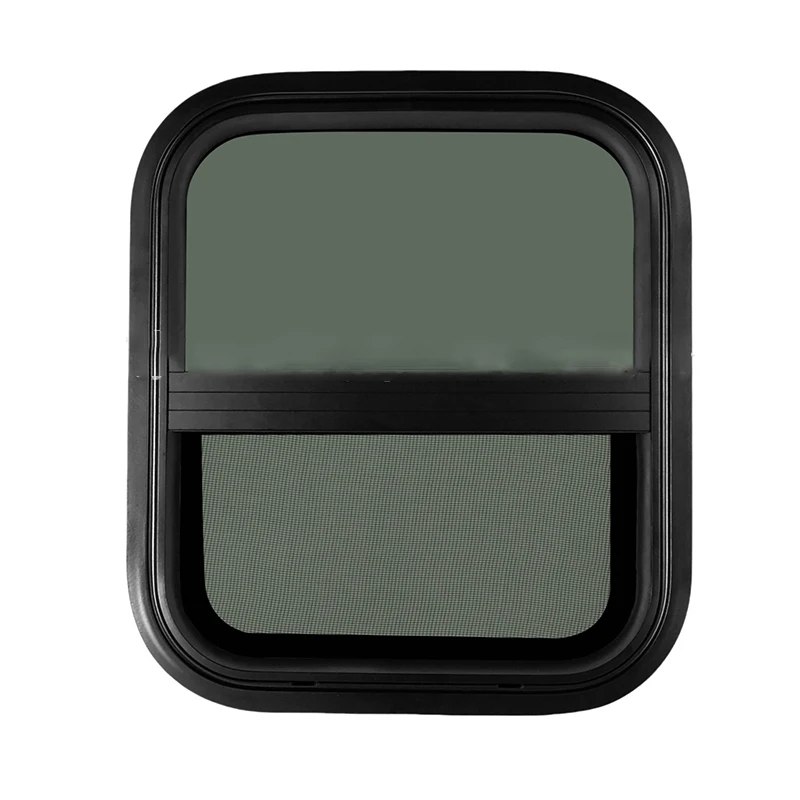 RV Window Trailer Window Waterproof Sealed Tinted Tempered Glass Pull Opening Rounded Corner with Clamp Ring for Camper Vehicle