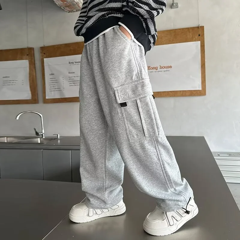 Spring Sweatpants Boys Casual Pants Autumn New Fashion Trousers Kids Loose Solid Work Trousers Children's Clothing 5-14 Years