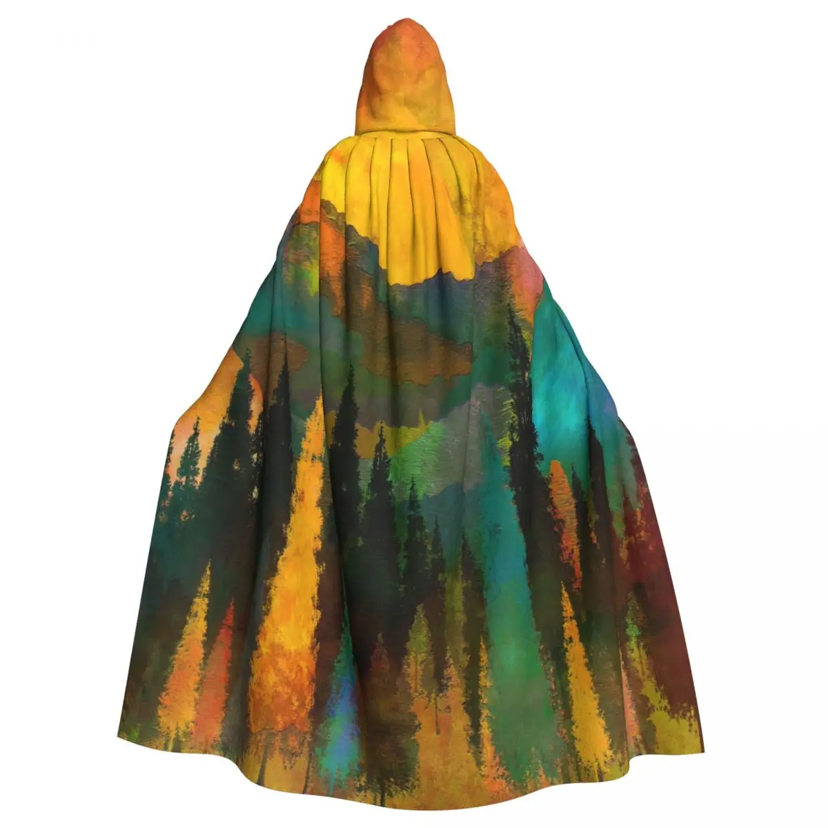 Long Cape Cloak Sunset Forest Tree Painting Hooded Cloak Coat Autumn Hoodies