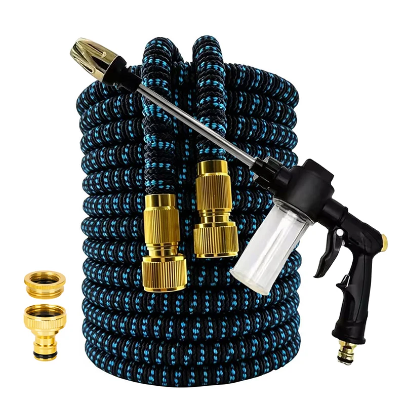 25FT-100FT Garden Hose High Pressure Extensible Flexible Hose High Pressure Car Wash Foam Pot Water Gun Courtyard Watering Tool