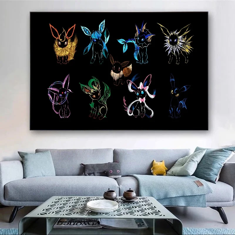 Japanese Anime Pokemon Abstract Eeveelutions Poster Eevee Umbreon Leafeon Canvas Painting Wall Art Prints Living Room Decor