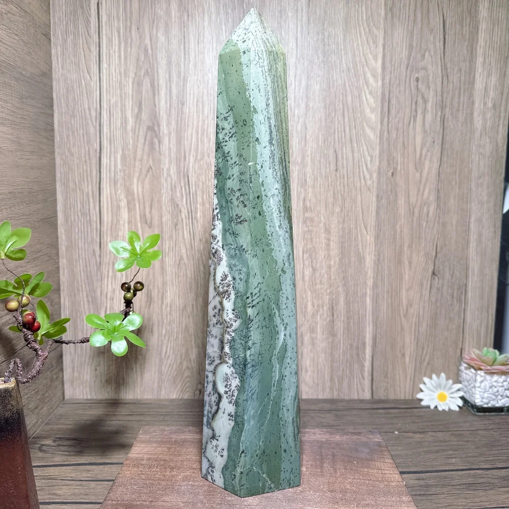 Natural Large Unique And Cool Green Dendrite Jade Towers Stone Healing Crystal Reiki Energy Home Decor Ornament Gift