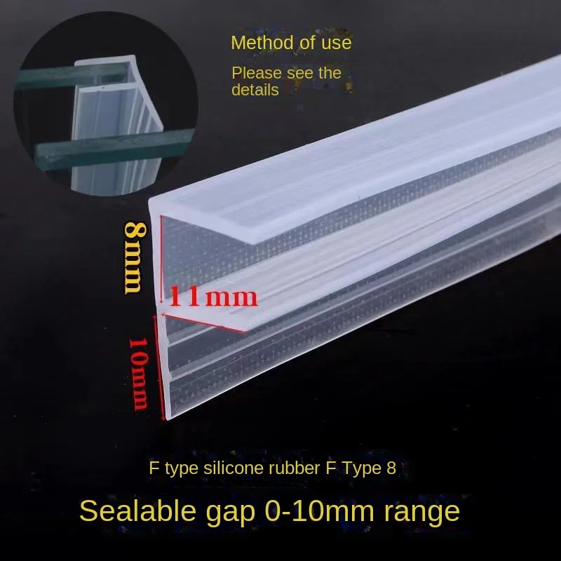 Glasdichtungsstreifen H/F/U-Form Silikon-Duschabschirmdichtung Schiebestreifen Gummi für 6–12 mm Tür, Fenster, Badezimmer, Glas, 2,5/5 m