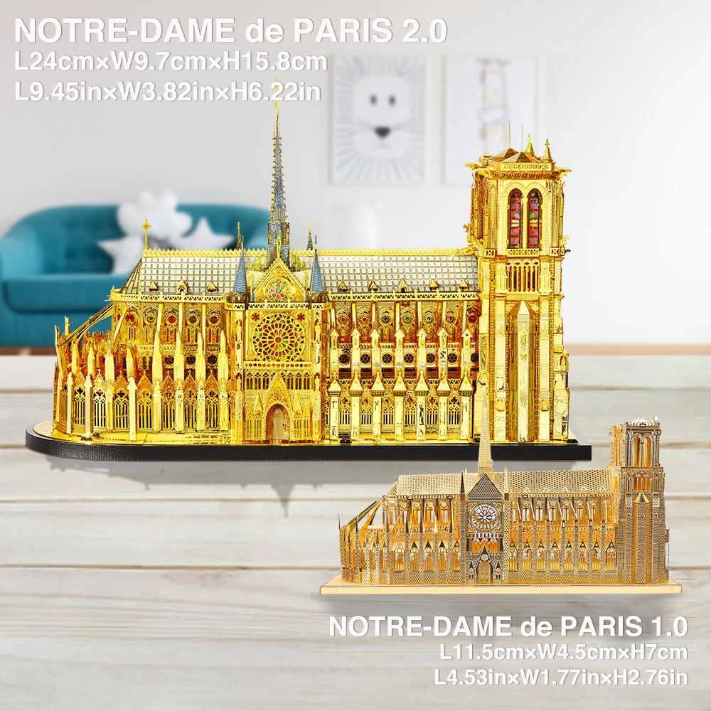 Metal model DIY hot sale 3D creative puzzle gift 3D puzzle Notre Dame cathedral gold 3D adult metal puzzle