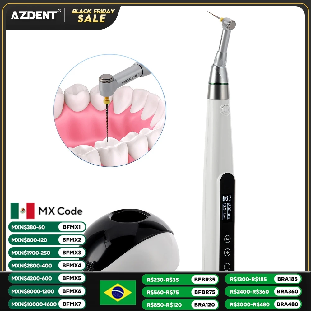 Dental Endo Motor AZDENT Cordless LED 16:1 Contra Angle Root Canal Preparing Therapy Machine Auto-reverse 9 Programs