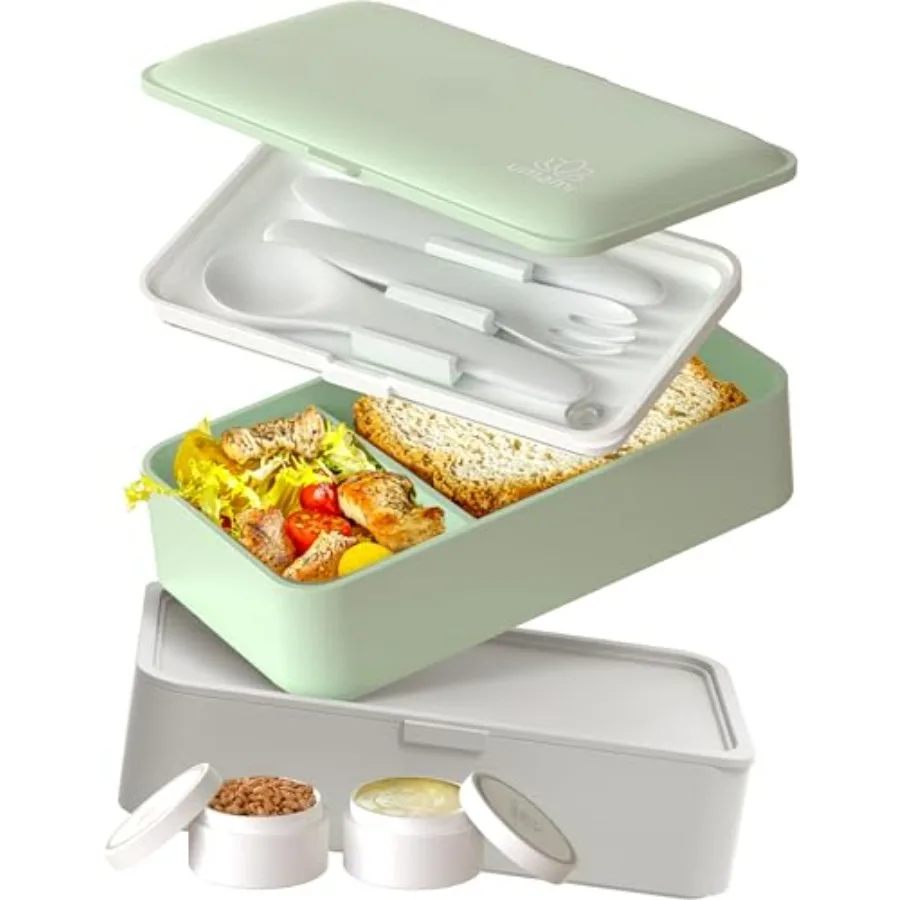 

Umami Bento Box для взрослых AllIn1 с 4 посудами, 2 банки для соуса, 2 разделителя, 100 герметичных микроволновых печей, можно мыть в посудомоечной машине, штабелируемое Bento Lu