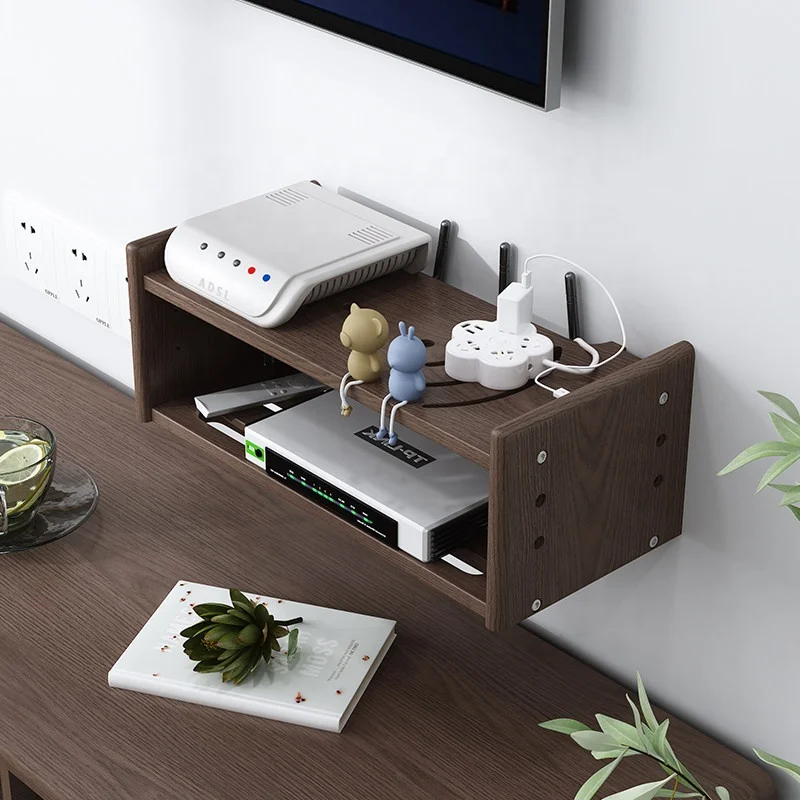 #Wood Storage Rack Wall-Mounted Punch-Free Non-Folding For Living Room Bedroom Kitchen Organizer TV Set-top Box ZWJ011