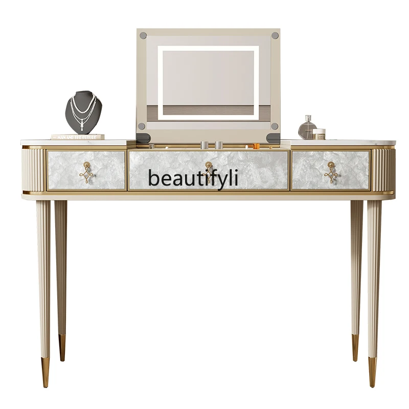 

Italian Light Luxury Dressing Table American Shell Makeup Table Modern Minimalist Marble Desk