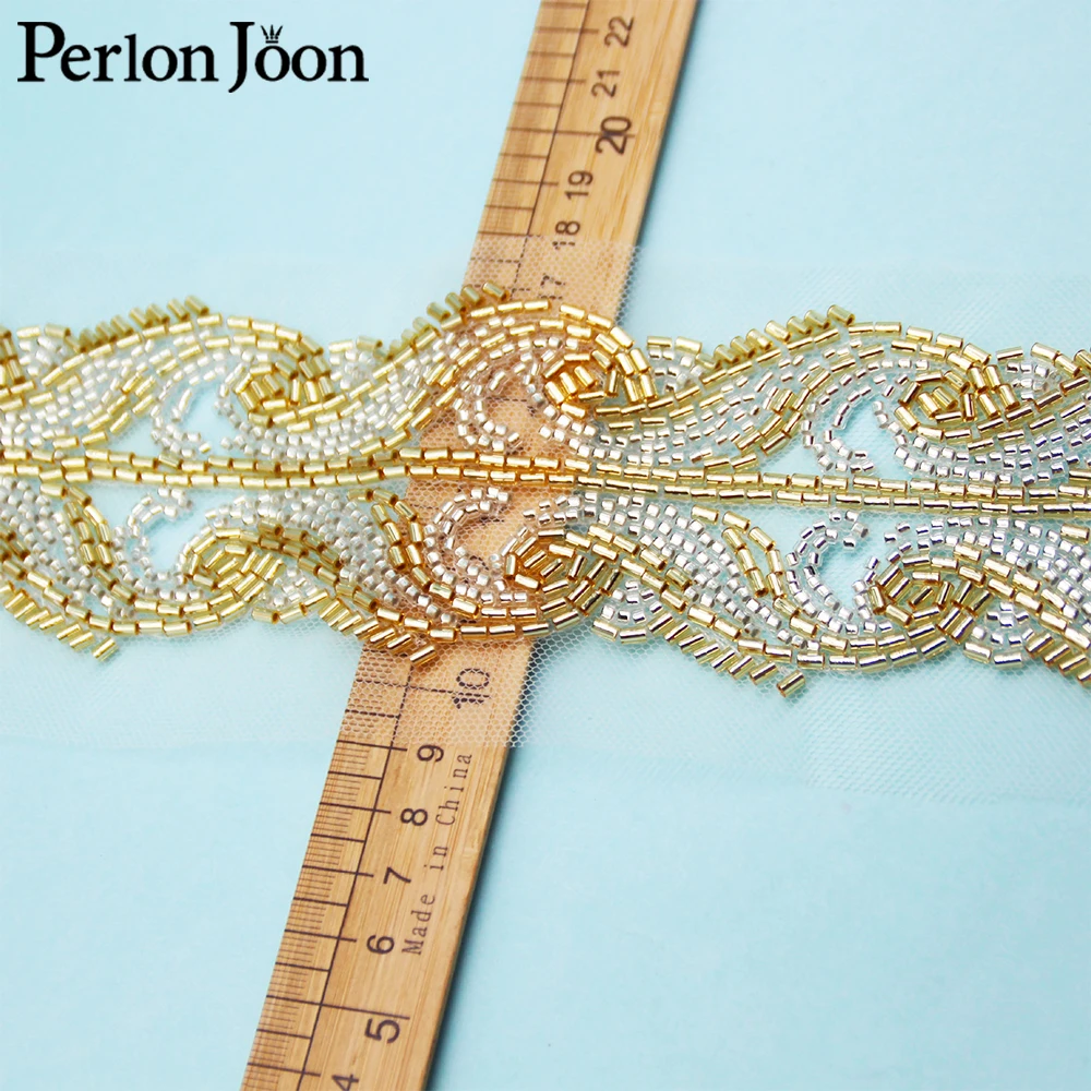 5Yards/pcs Mix Color Glass Beaded Flower Shape Imitation Handmade Mesh Lace Trim DIY Decoration for Clothing Dress Belt HB102