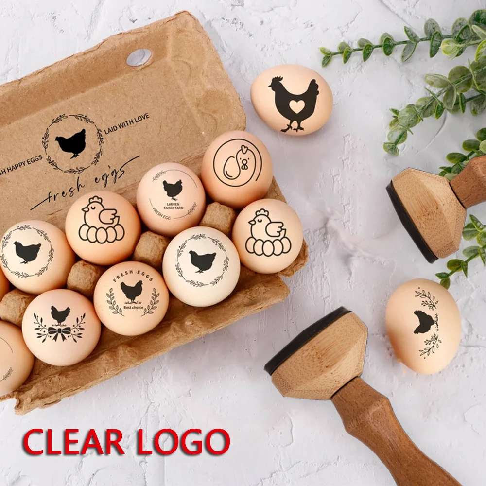 Custom Egg Stamp Chicken Egg Stamp Wooden Stamp Seal Farm Fresh Mini Egg Stamp Personalized Clear Logo Labels For Fresh Eggs