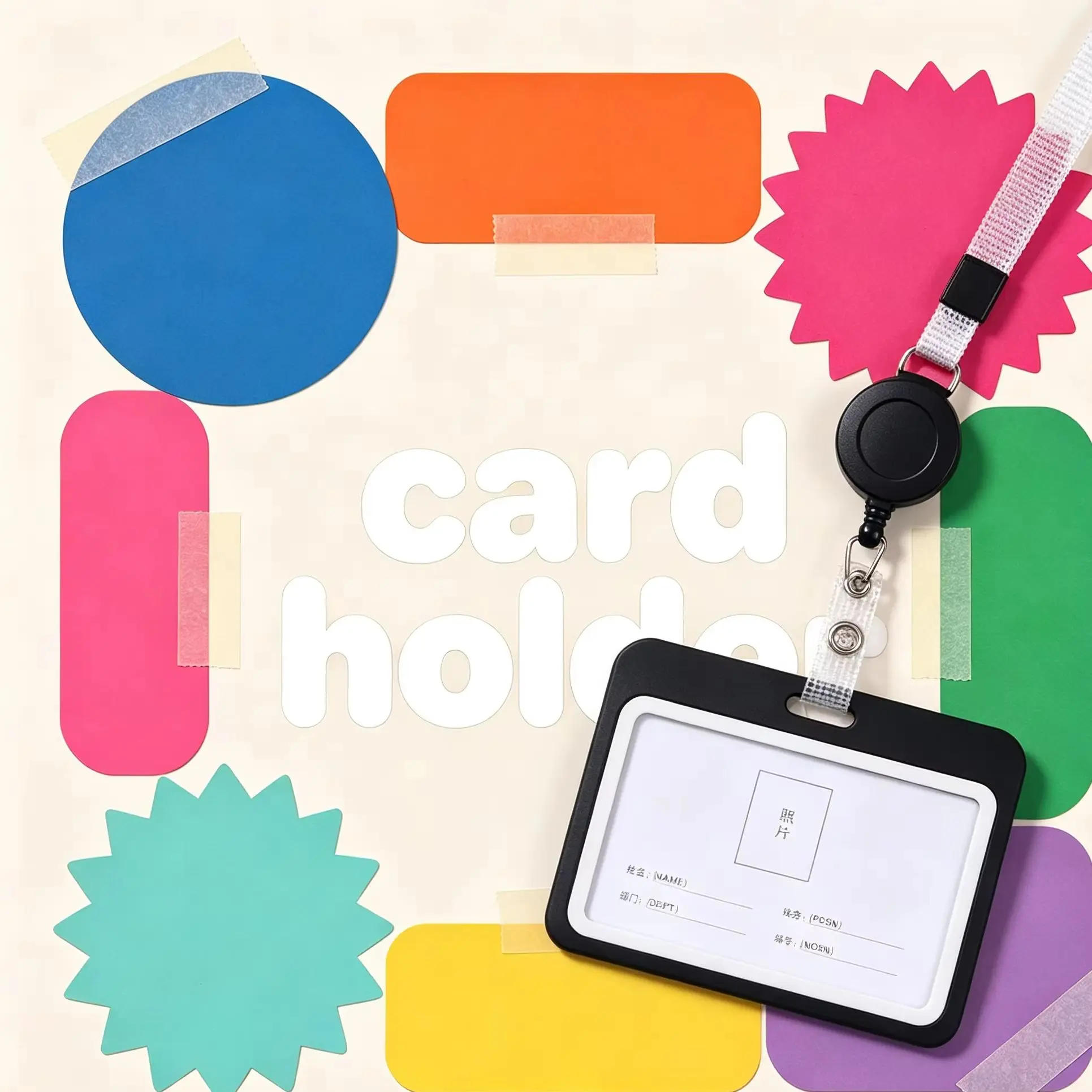 Fashion Working Permit Card Cover Sleeve Retractable Badge Reel Lanyard ID Tag Holder For Staff Office