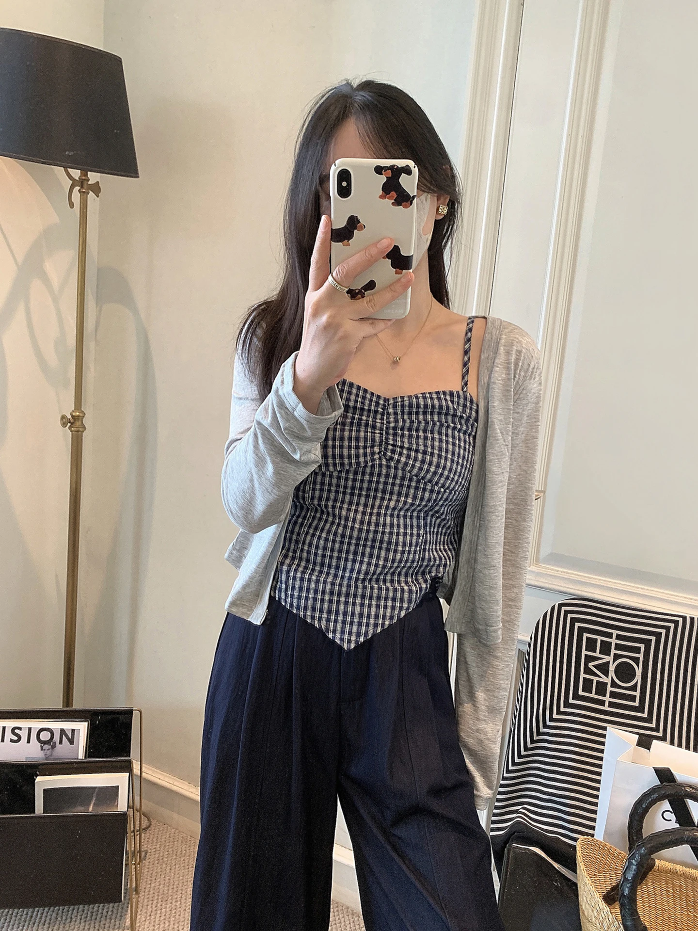 

Korean Sle Cheered Color Blo Summer Comfortable Chic Women's Vest Strap Design Faionable Long Sve Silk Top