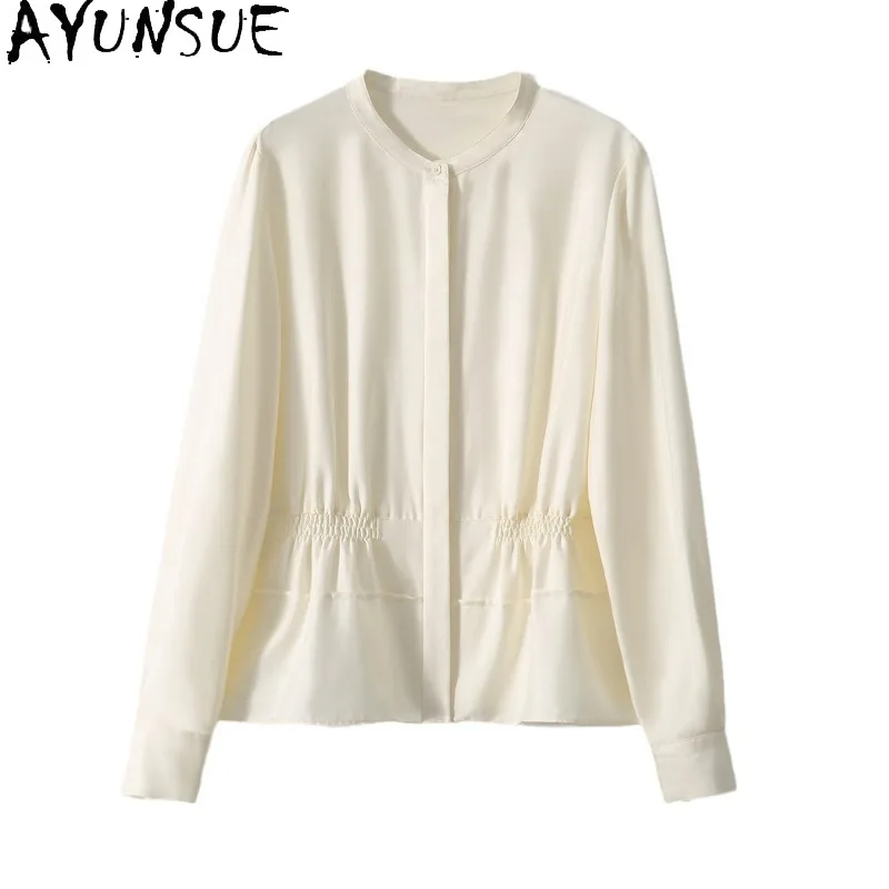 

AYUNSUE 100% Mulberry Silk Women's Blouses and Shirts Long Sleeve Tops for Woman Stylish Elegant Blouse Woman Clothes Рубашка