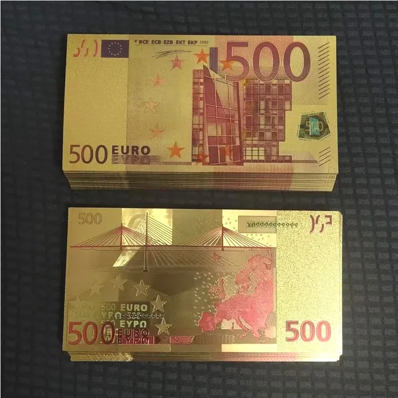 5~100pcs Plastic 500 Euro Gold Banknotes Colorful Euros Money Commemorative Notes 24K Gold Plated European Banknotes