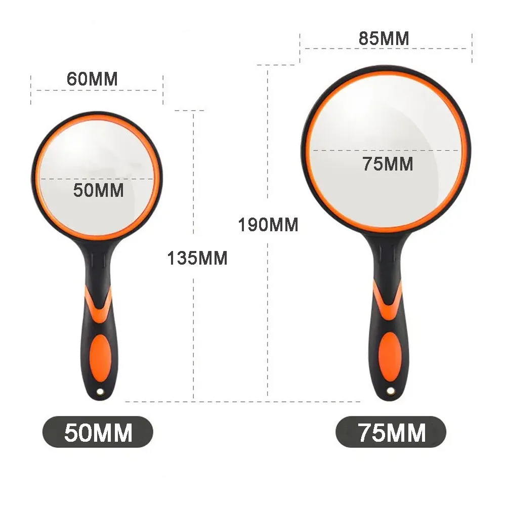 50/75mm Magnifying Glass Lens With Non-Slip Rubber Handle 8X Handheld Magnifying Glass Reading Magnifier For Seniors And Kids